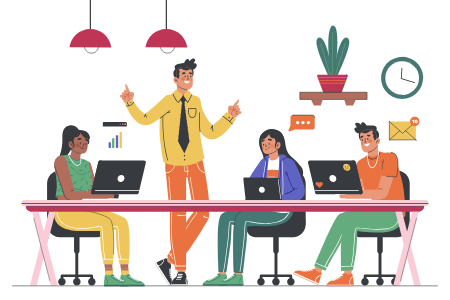 People at work discussing a business topic
